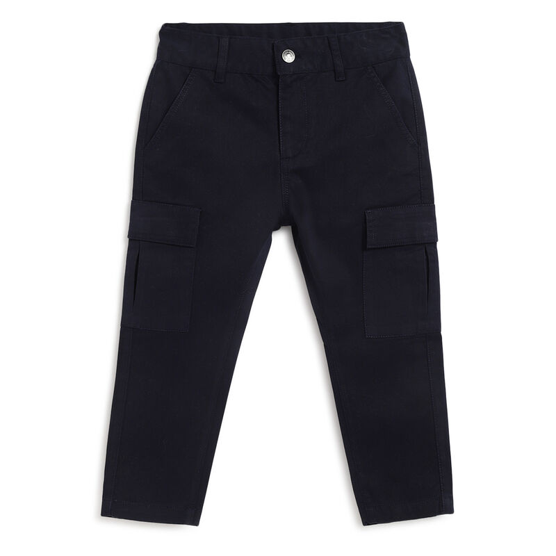 Boys Dark Blue Solid Long Trousers image number 0